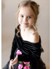 Black Velvet Embroidered Lace Tulle Floor Length Flower Girl Dress